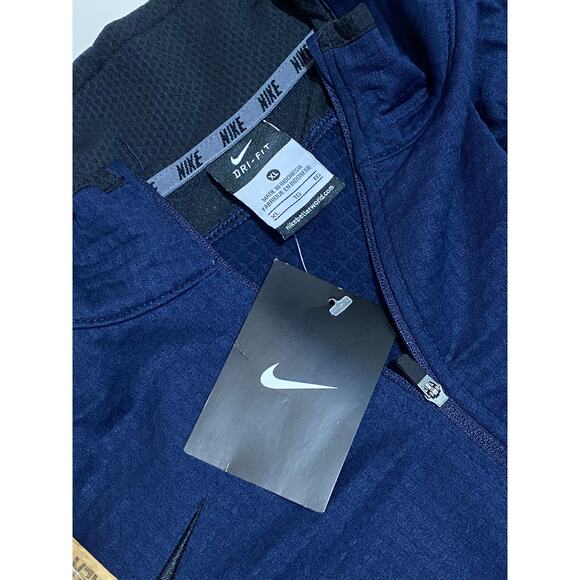 Nike Quarter-Zip Pullover Size XL Navy Blue Textured Fabric Orange “B” Logo NWT - Picture 3 of 9